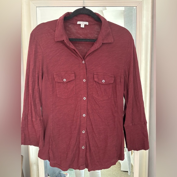 Standard James Perse Cotton Button Down Wine Soft Ribbed Sides Pockets 4 Large - Picture 1 of 9